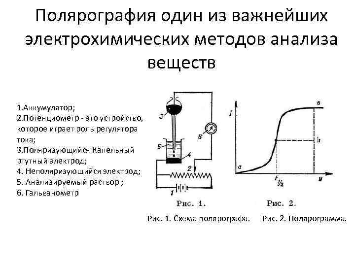 Полярография один из важнейших электрохимических методов анализа веществ 1. Аккумулятор; 2. Потенциометр - это