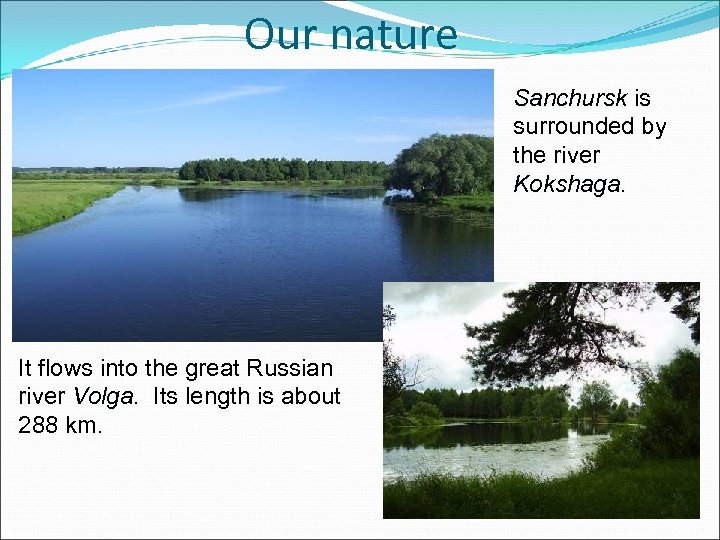 Our nature Sanchursk is surrounded by the river Kokshaga. It flows into the great