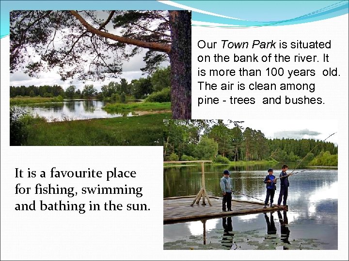 Our Town Park is situated on the bank of the river. It is more