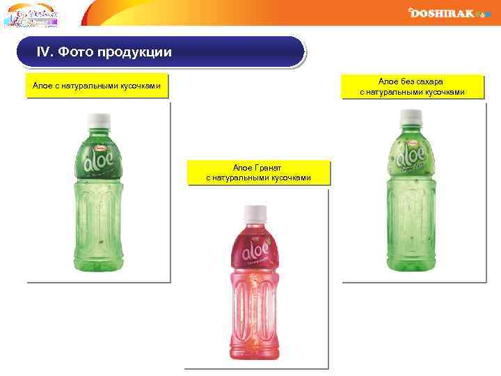 IV. Фото продукции Алое без сахара с натуральными кусочками Алое Гранат с натуральными кусочками