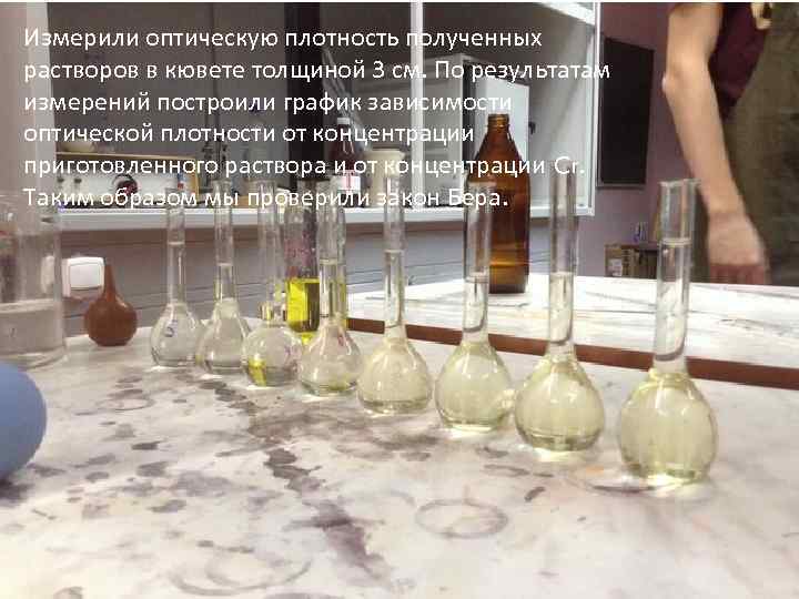 Измерили оптическую плотность полученных растворов в кювете толщиной 3 см. По результатам измерений построили