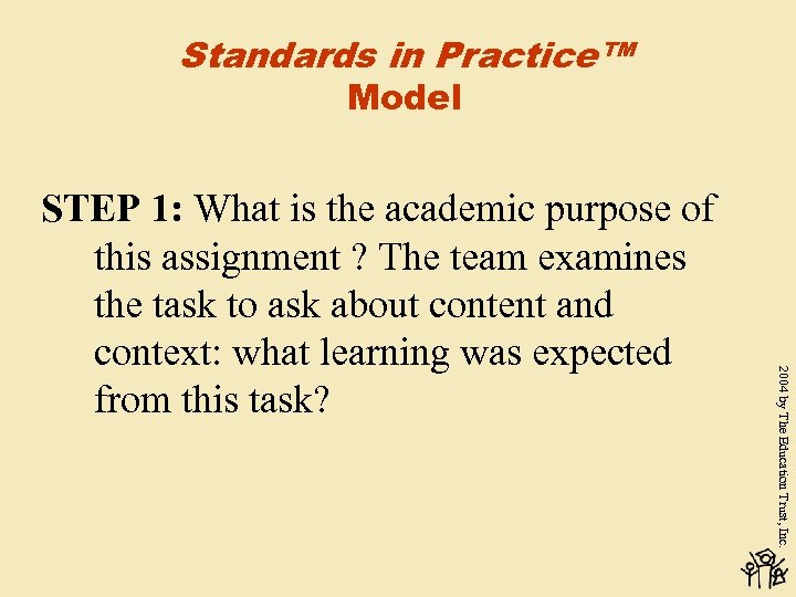 Standards in Practice™ Model 2004 by The Education Trust, Inc. STEP 1: What is