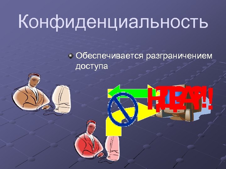 Конфиденциальность Обеспечивается разграничением доступа ? ? ? ДА! НЕТ! 