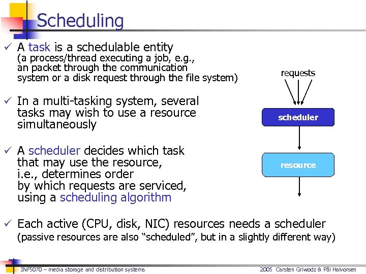 Scheduling ü A task is a schedulable entity (a process/thread executing a job, e.