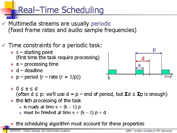Real–Time Scheduling ü Multimedia streams are usually periodic (fixed frame rates and audio sample