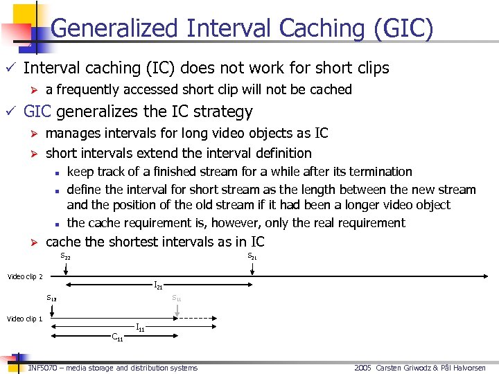 Generalized Interval Caching (GIC) ü Interval caching (IC) does not work for short clips