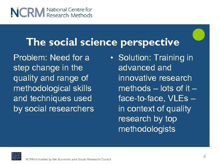 The social science perspective Problem: Need for a step change in the quality and