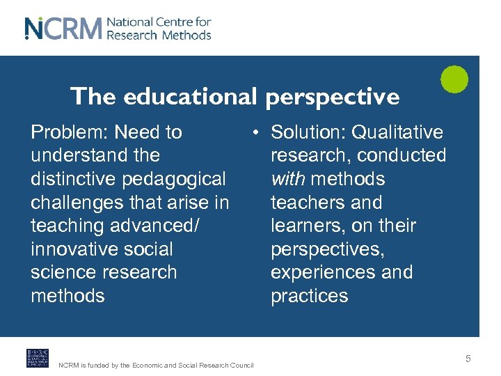 The educational perspective Problem: Need to understand the distinctive pedagogical challenges that arise in