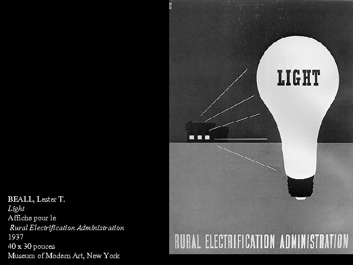 BEALL, Lester T. Light Affiche pour le Rural Electrification Administration 1937 40 x 30