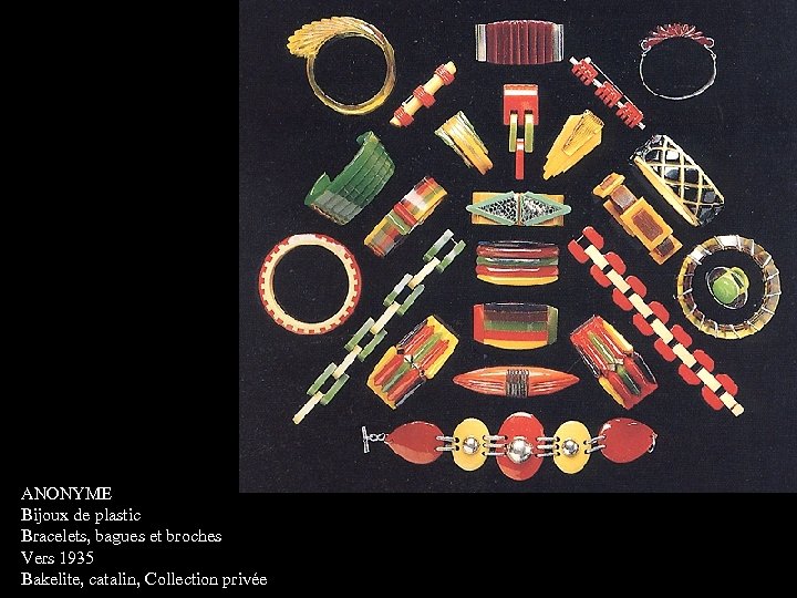 ANONYME Bijoux de plastic Bracelets, bagues et broches Vers 1935 Bakelite, catalin, Collection privée