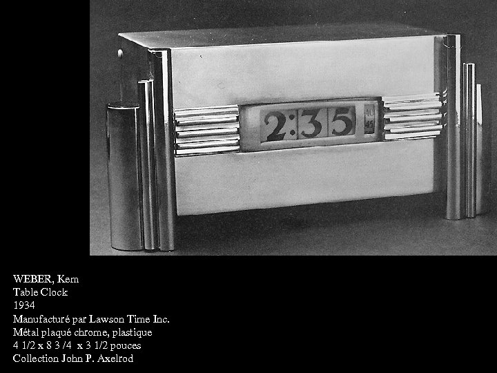 WEBER, Kem Table Clock 1934 Manufacturé par Lawson Time Inc. Métal plaqué chrome, plastique