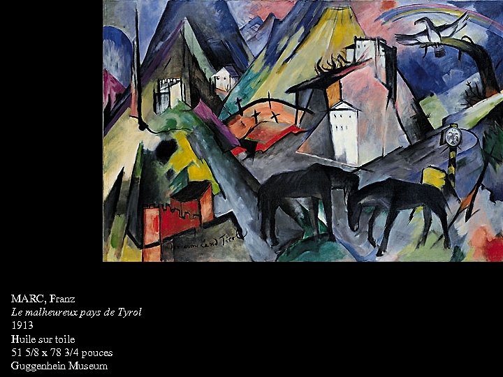 MARC, Franz Le malheureux pays de Tyrol 1913 Huile sur toile 51 5/8 x