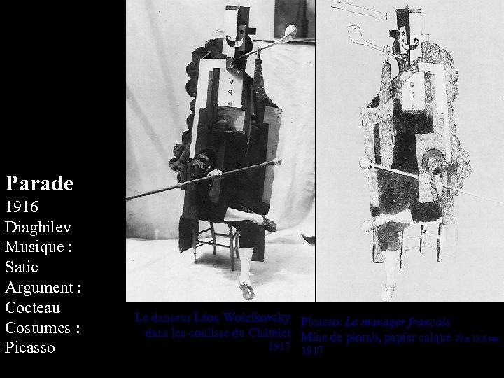 Parade 1916 Diaghilev Musique : Satie Argument : Cocteau Costumes : Picasso Le danseur