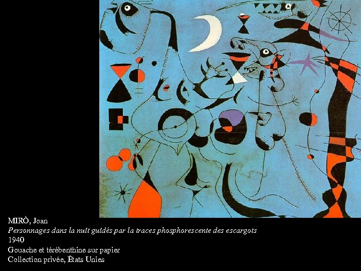 MIRÒ, Joan Personnages dans la nuit guidés par la traces phosphorescente des escargots 1940