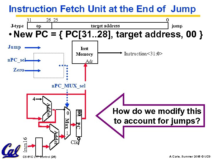Instruction Fetch Unit at the End of Jump 31 26 25 J-type 0 op