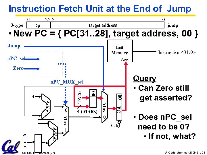 Instruction Fetch Unit at the End of Jump 31 26 25 J-type 0 op