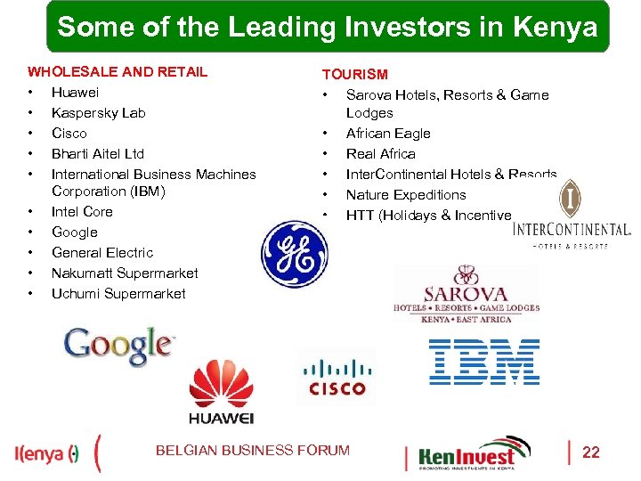 Some of the Leading Investors in Kenya WHOLESALE AND RETAIL • Huawei • Kaspersky