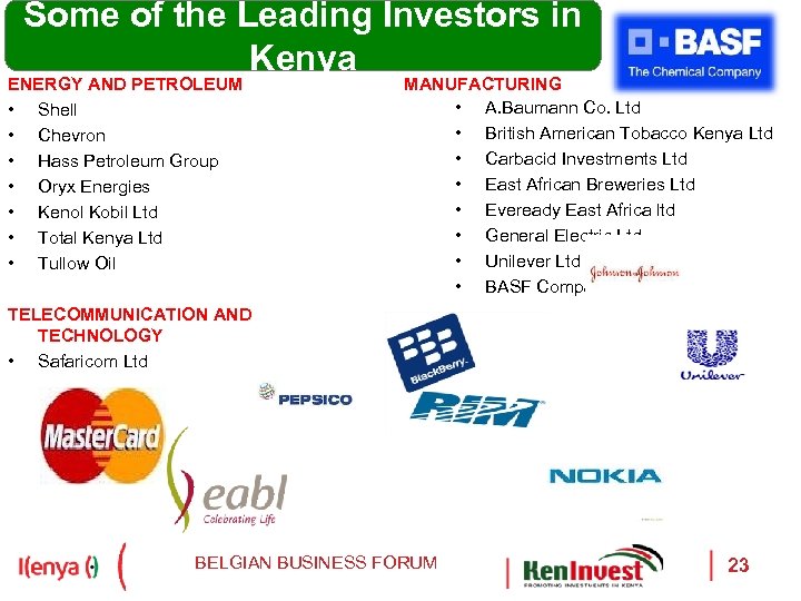 Some of the Leading Investors in Kenya ENERGY AND PETROLEUM • Shell • Chevron