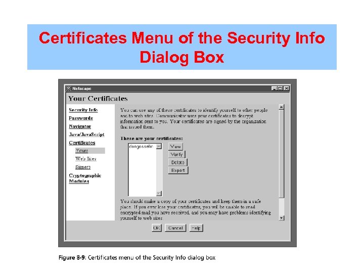 Certificates Menu of the Security Info Dialog Box 