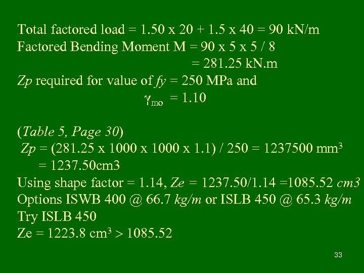 Total factored load = 1. 50 x 20 + 1. 5 x 40 =