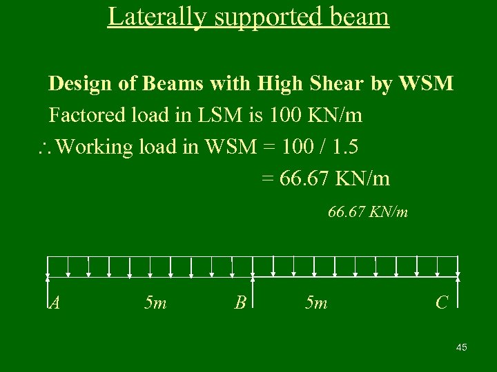 Laterally supported beam Design of Beams with High Shear by WSM Factored load in