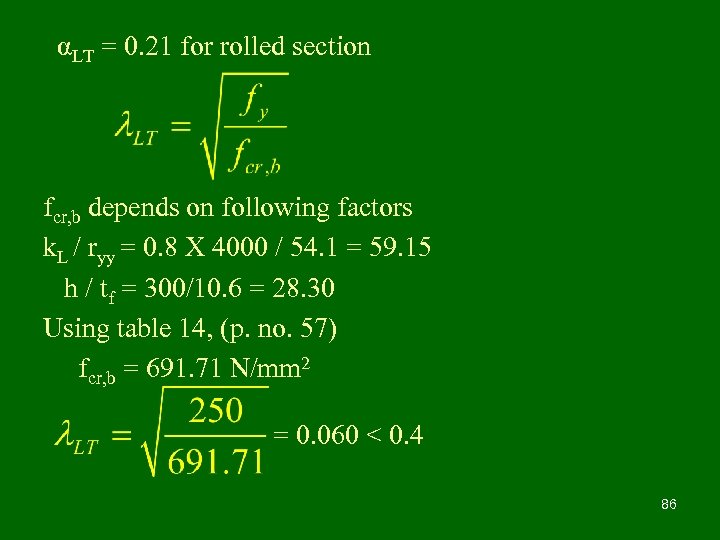 αLT = 0. 21 for rolled section fcr, b depends on following factors k.