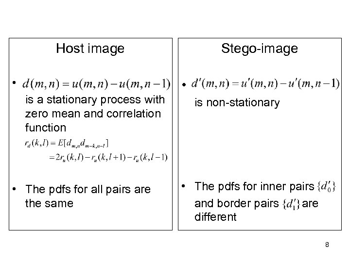Host image • Stego-image • is a stationary process with zero mean and correlation