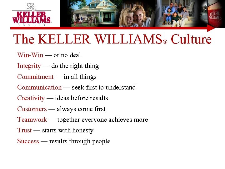 The KELLER WILLIAMS® Culture Win-Win — or no deal Integrity — do the right
