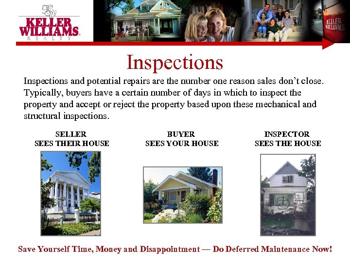 Inspections and potential repairs are the number one reason sales don’t close. Typically, buyers