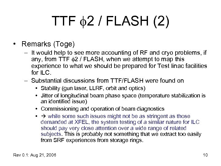 TTF f 2 / FLASH (2) • Remarks (Toge) – It would help to