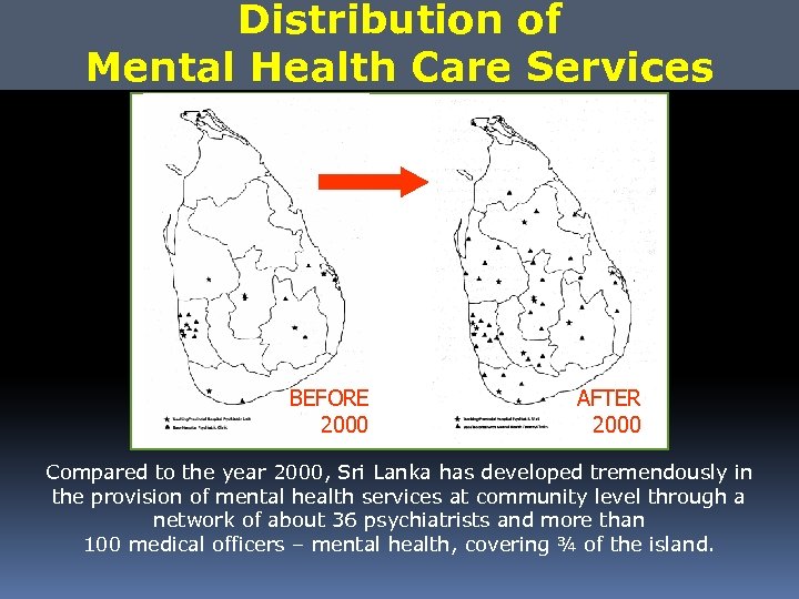 Distribution of Mental Health Care Services BEFORE 2000 AFTER 2000 Compared to the year