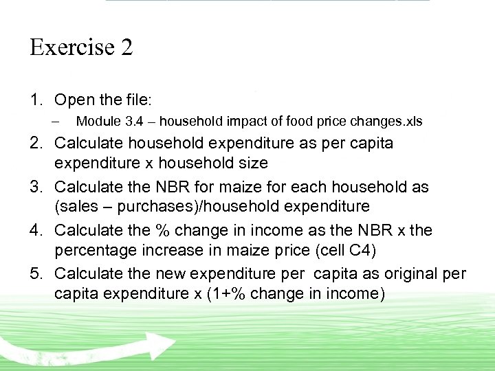 Exercise 2 1. Open the file: – Module 3. 4 – household impact of