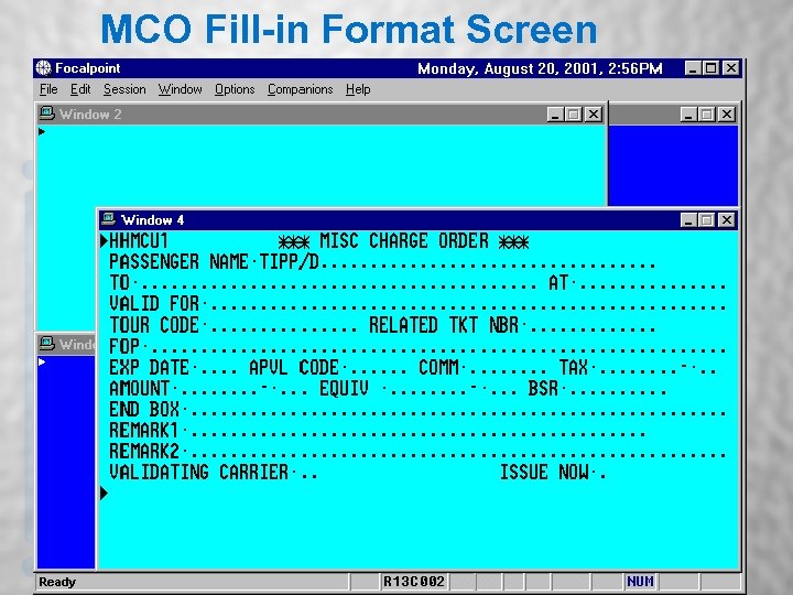 MCO Fill-in Format Screen 