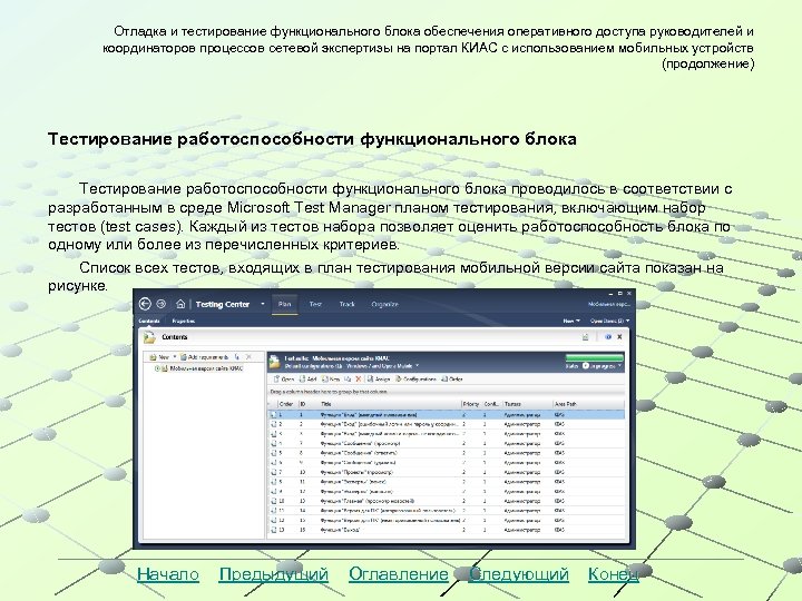 Отладка и тестирование функционального блока обеспечения оперативного доступа руководителей и координаторов процессов сетевой экспертизы