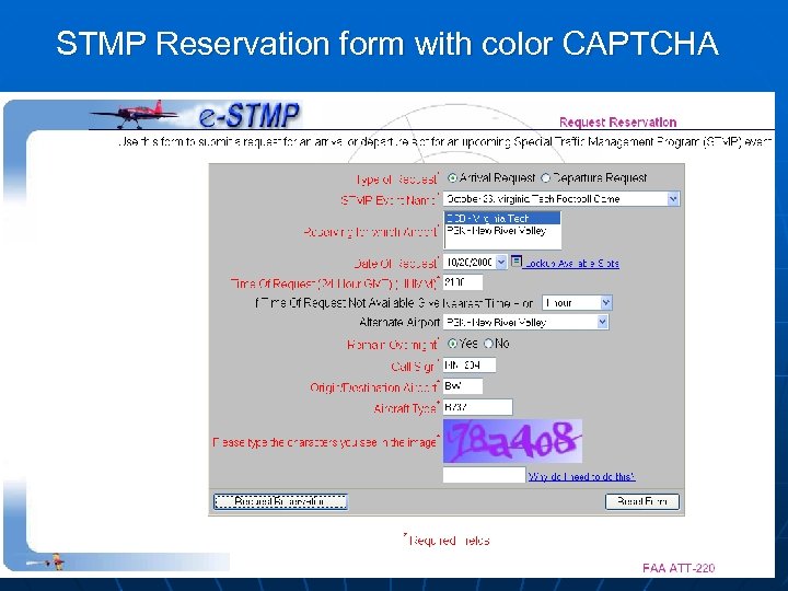 STMP Reservation form with color CAPTCHA 