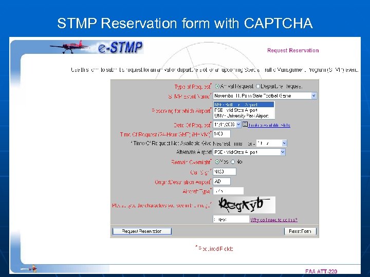 STMP Reservation form with CAPTCHA 
