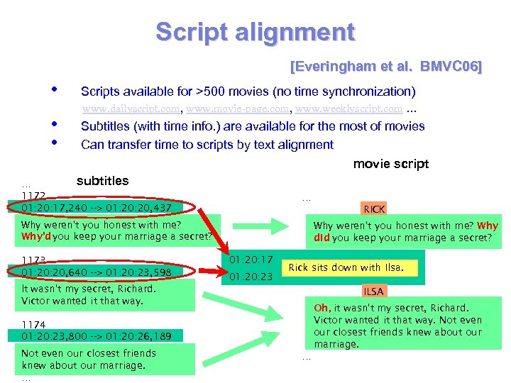 Script alignment [Everingham et al. BMVC 06] • • • Scripts available for >500