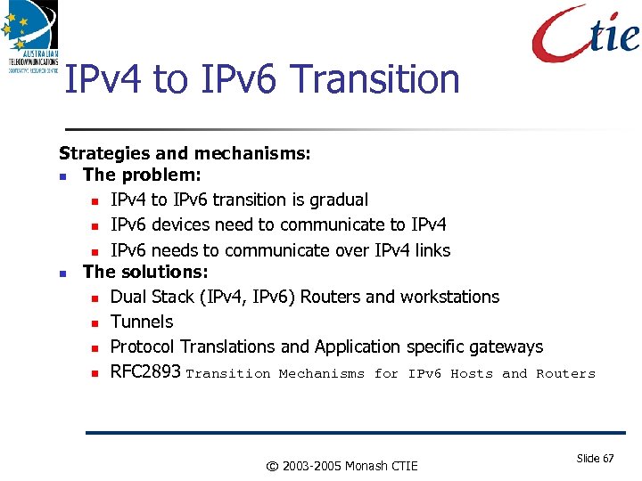 IPv 4 to IPv 6 Transition Strategies and mechanisms: The problem: IPv 4 to