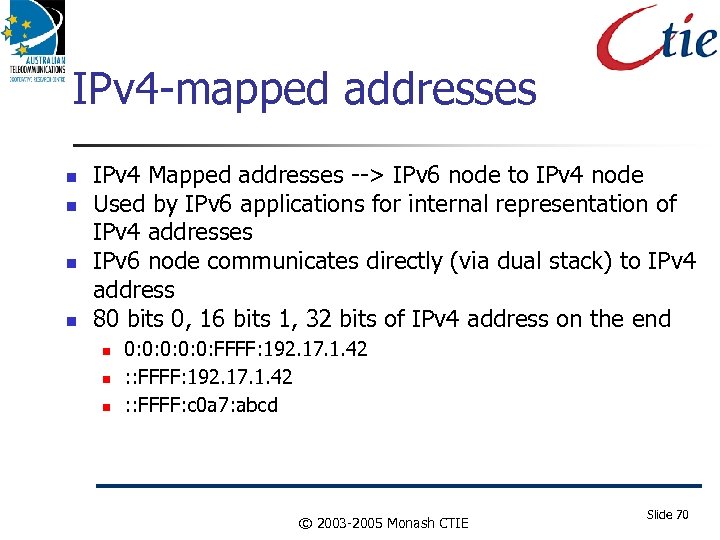 IPv 4 -mapped addresses IPv 4 Mapped addresses --> IPv 6 node to IPv