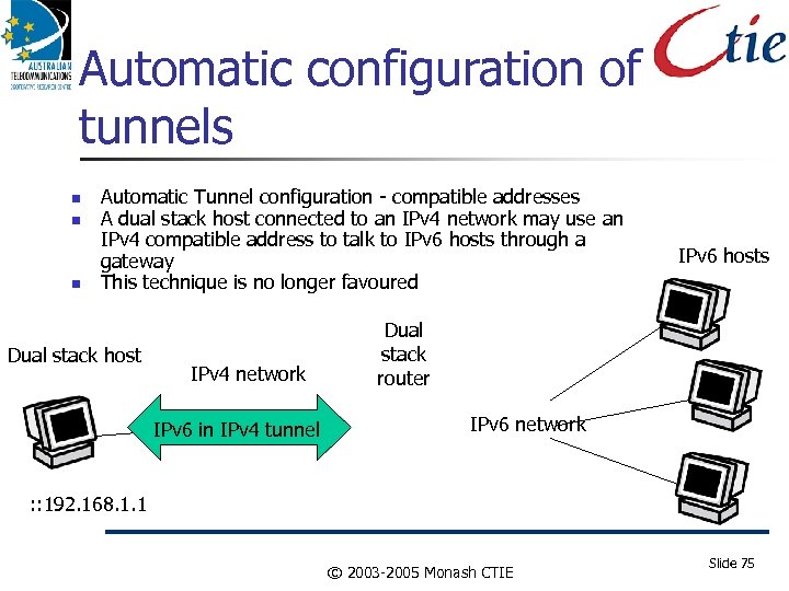 Automatic configuration of tunnels Automatic Tunnel configuration - compatible addresses A dual stack host