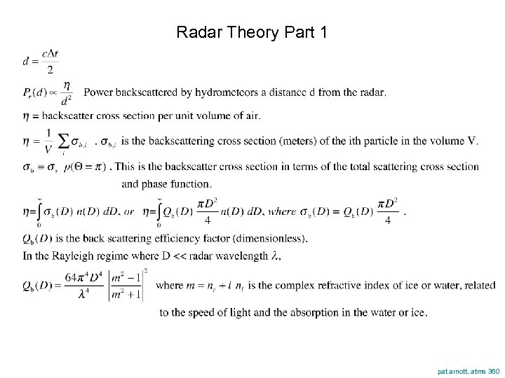 Radar Theory Part 1 pat arnott, atms 360 