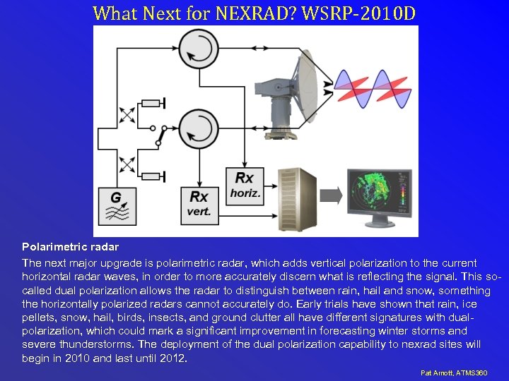 What Next for NEXRAD? WSRP-2010 D Polarimetric radar The next major upgrade is polarimetric