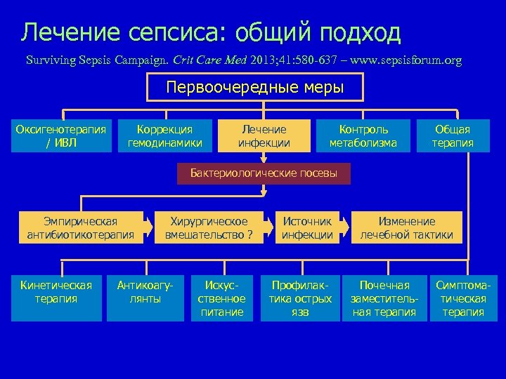 Лечение сепсиса: общий подход Surviving Sepsis Campaign. Сrit Care Med 2013; 41: 580 -637