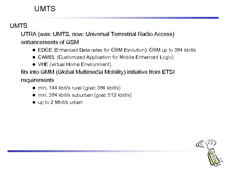 UMTS UTRA (was: UMTS, now: Universal Terrestrial Radio Access) enhancements of GSM EDGE (Enhanced