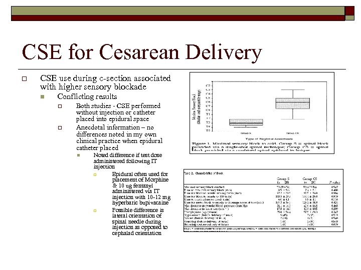 CSE for Cesarean Delivery o CSE use during c-section associated with higher sensory blockade