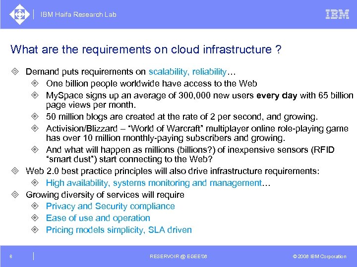 IBM Haifa Research Lab What are the requirements on cloud infrastructure ? ³ Demand