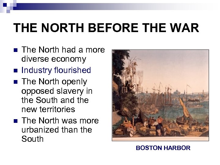 THE NORTH BEFORE THE WAR n n The North had a more diverse economy
