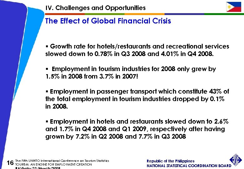 IV. Challenges and Opportunities The Effect of Global Financial Crisis § Growth rate for