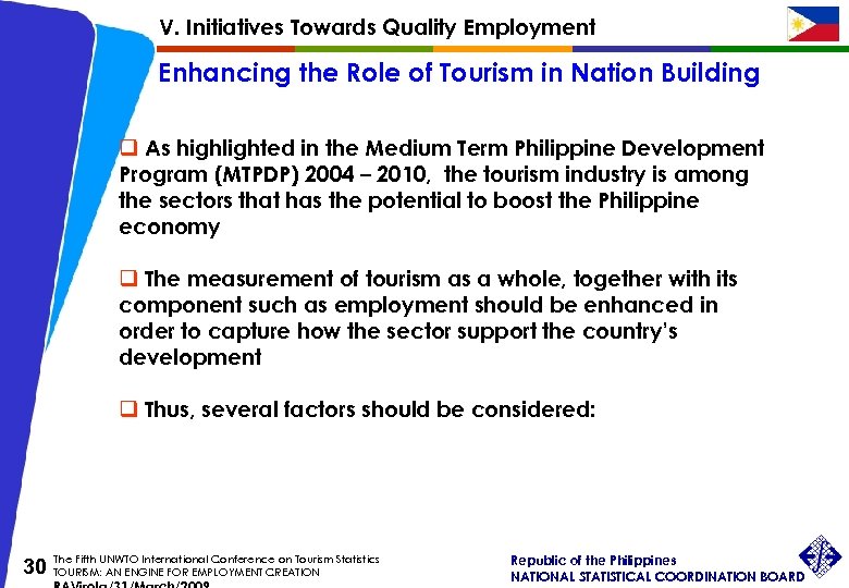 V. Initiatives Towards Quality Employment Enhancing the Role of Tourism in Nation Building q