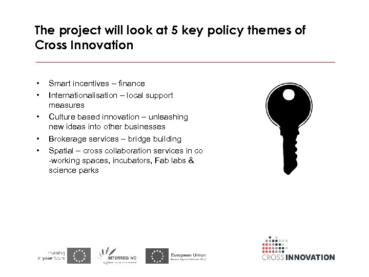 The project will look at 5 key policy themes of Cross Innovation • •